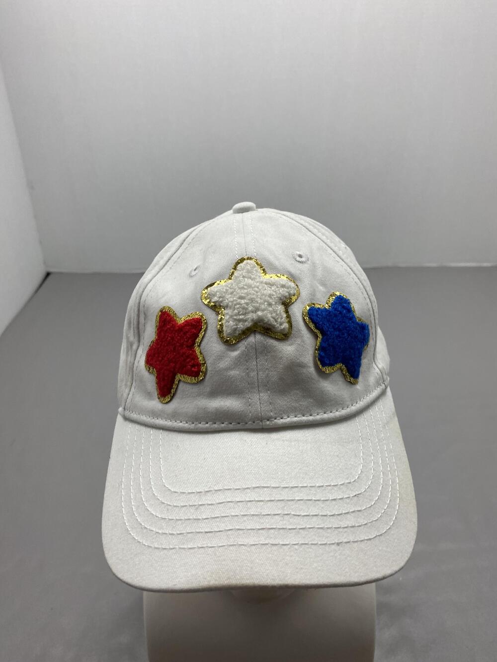 Hat Cap Strap Back Womens One Size Adjustable White Stars Embroidered Twill